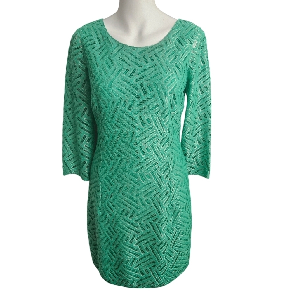 Lilly Pulitzer Sz 6 Camellia Fern Green‎ Bamboo Geo Lace Sheath Dress